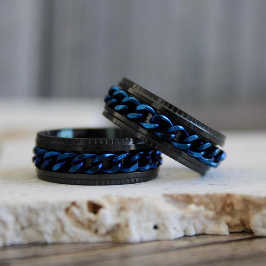 Tungsten Rings, Tungsten Band, Black Tungsten Ring, Spinner Ring, Silver Spinner Ring, Titanium Silver Spinner Ring, Anxiety Ring