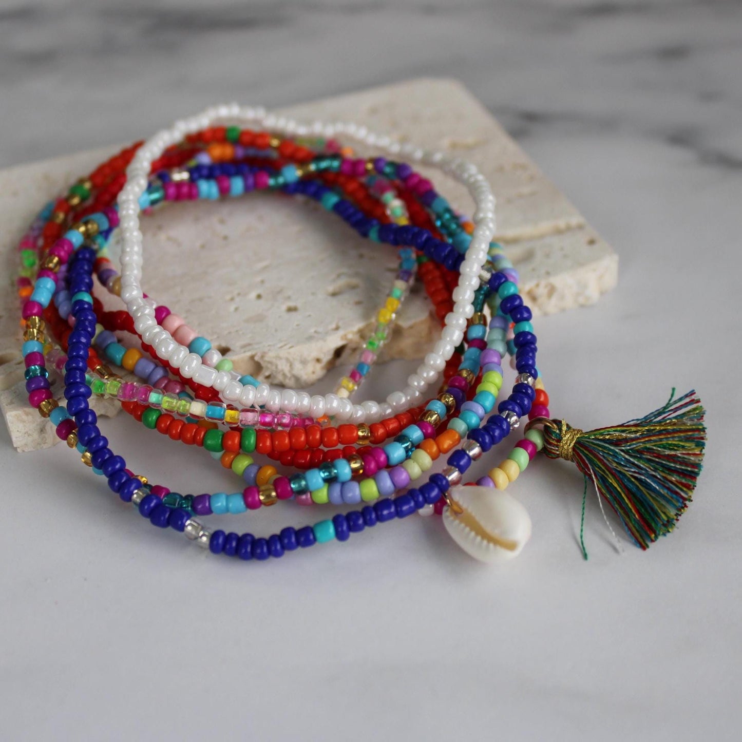 Surfer Beach Anklet Set 8Pcs - Womens Boho Ethno Ankle Bracelet - Blue Beaded Ankle - Beach Anklet, Surfer Anklet, Gift For Her