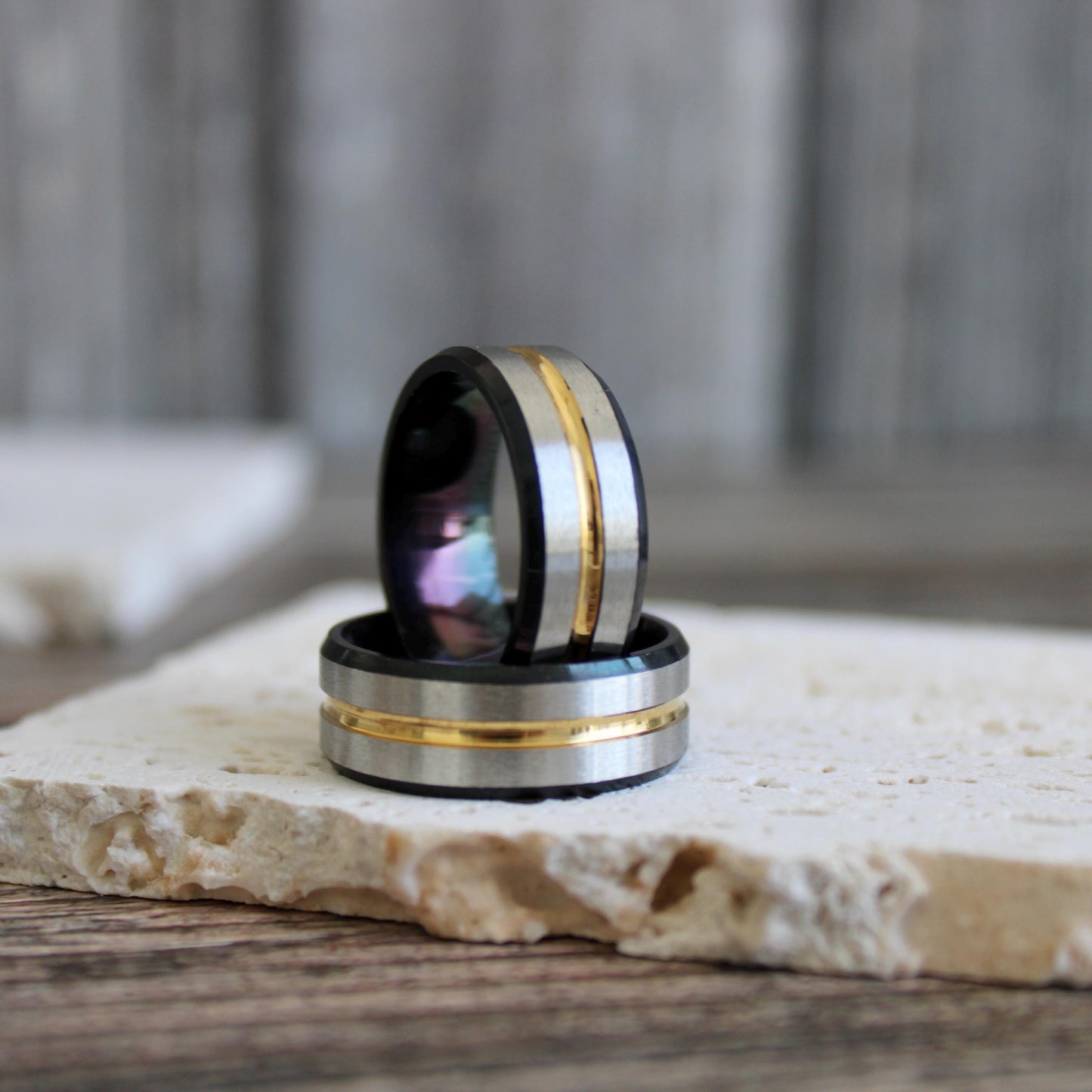 Black Ring Black Blue Tungsten Ring | Mens Wedding Ring Blue | Black Tungsten Brushed Thin Blue Line Wedding Band Ring | Blue Wedding Band