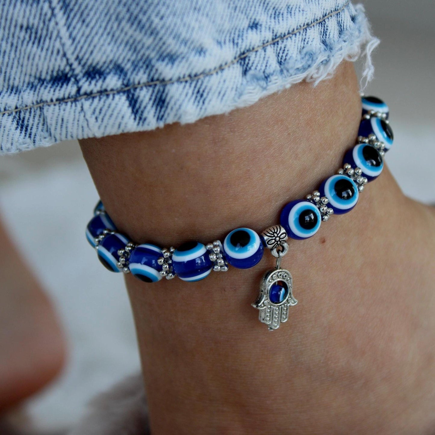 Evil Eye Anklet, Protection Red String Anklet, Beach Anklet, Dainty Anklet, Evil Eye Jewelry, Gift for her