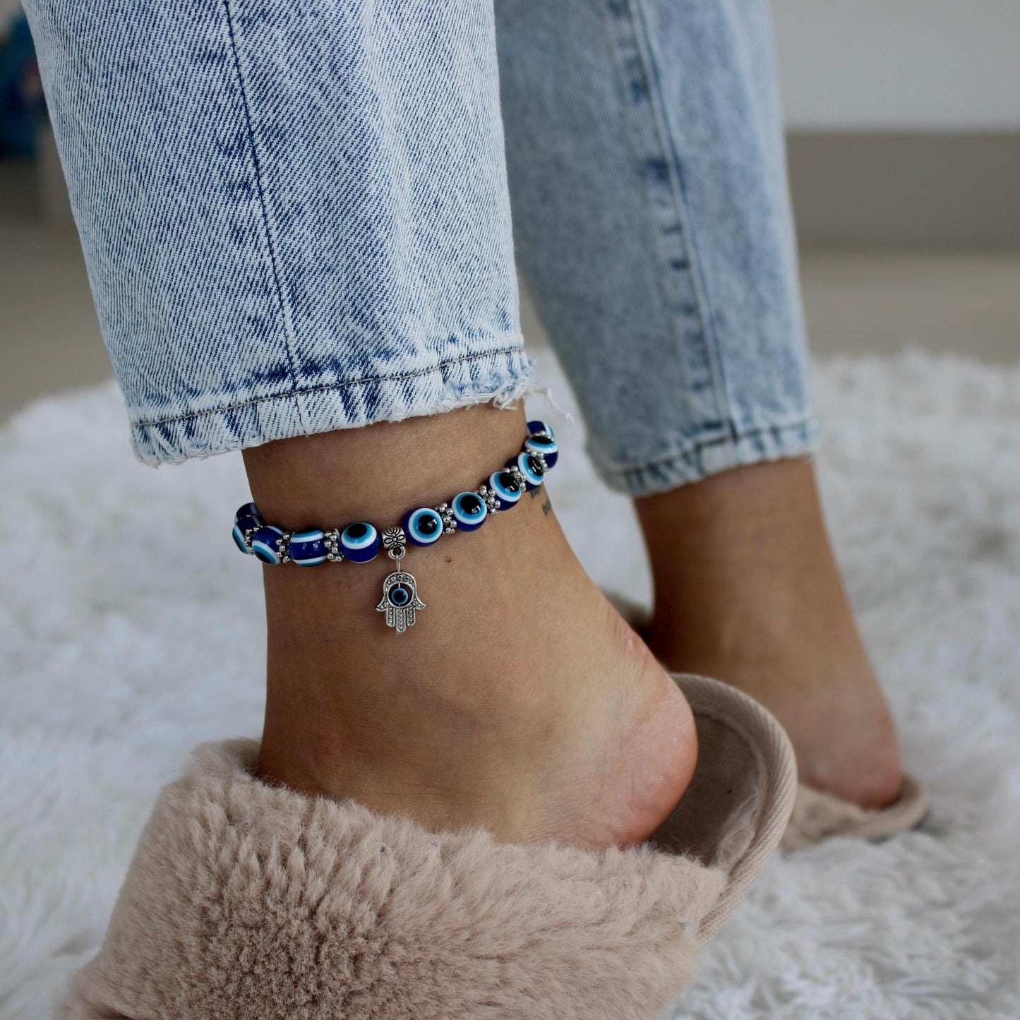 Evil Eye Anklet, Protection Red String Anklet, Beach Anklet, Dainty Anklet, Evil Eye Jewelry, Gift for her