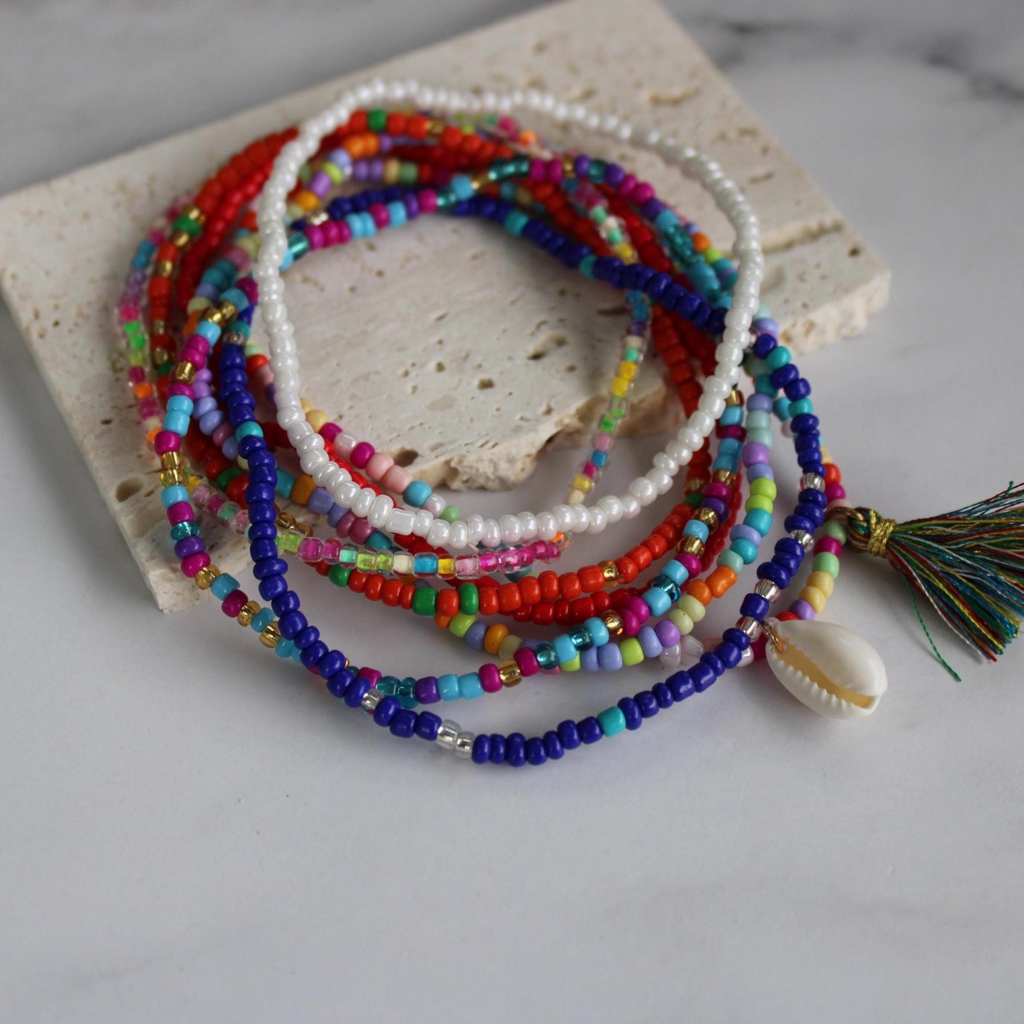 Surfer Beach Anklet Set 8Pcs - Womens Boho Ethno Ankle Bracelet - Blue Beaded Ankle - Beach Anklet, Surfer Anklet, Gift For Her