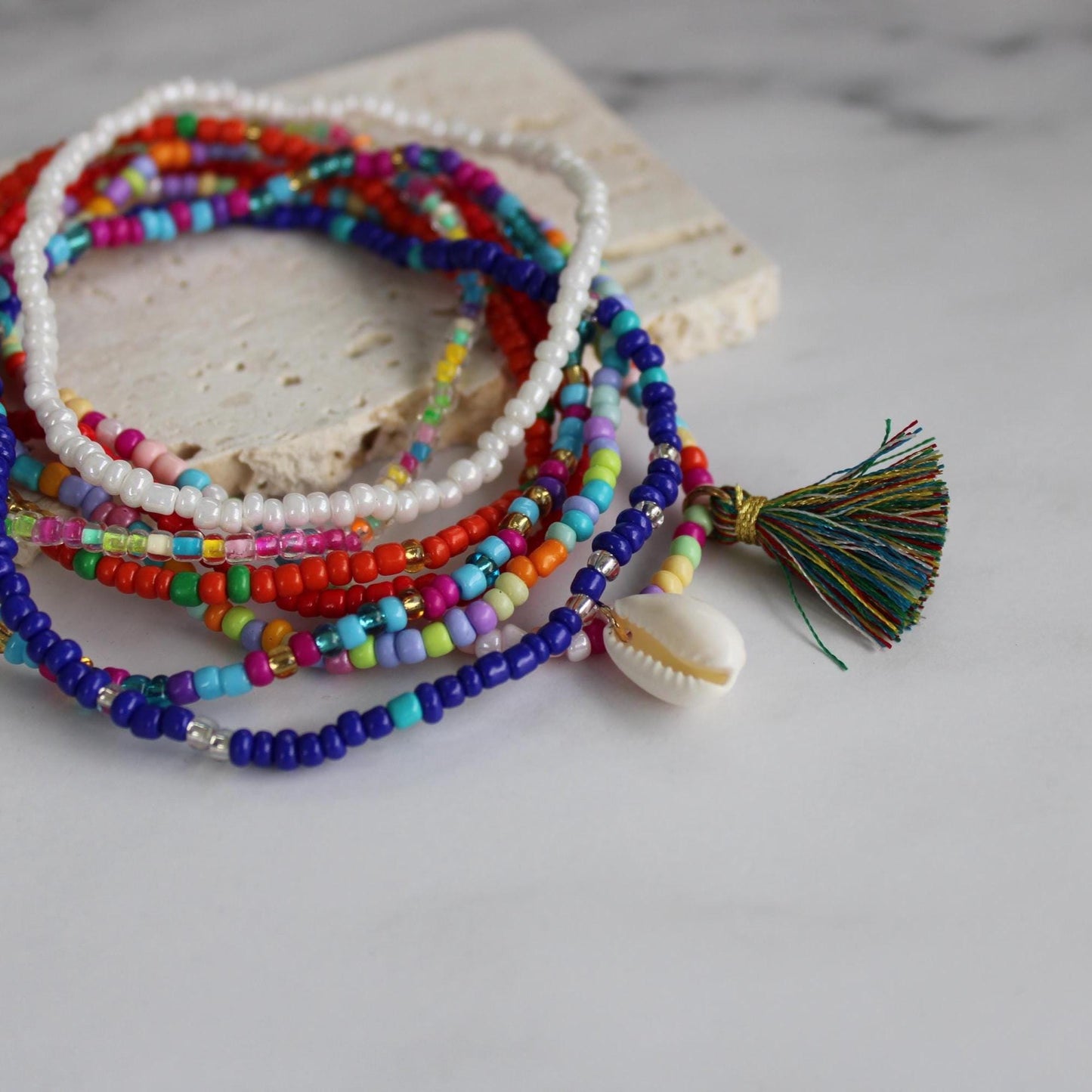 Surfer Beach Anklet Set 8Pcs - Womens Boho Ethno Ankle Bracelet - Blue Beaded Ankle - Beach Anklet, Surfer Anklet, Gift For Her